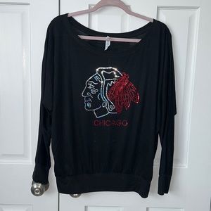 Women’s off the shoulder Blackhawks shirt